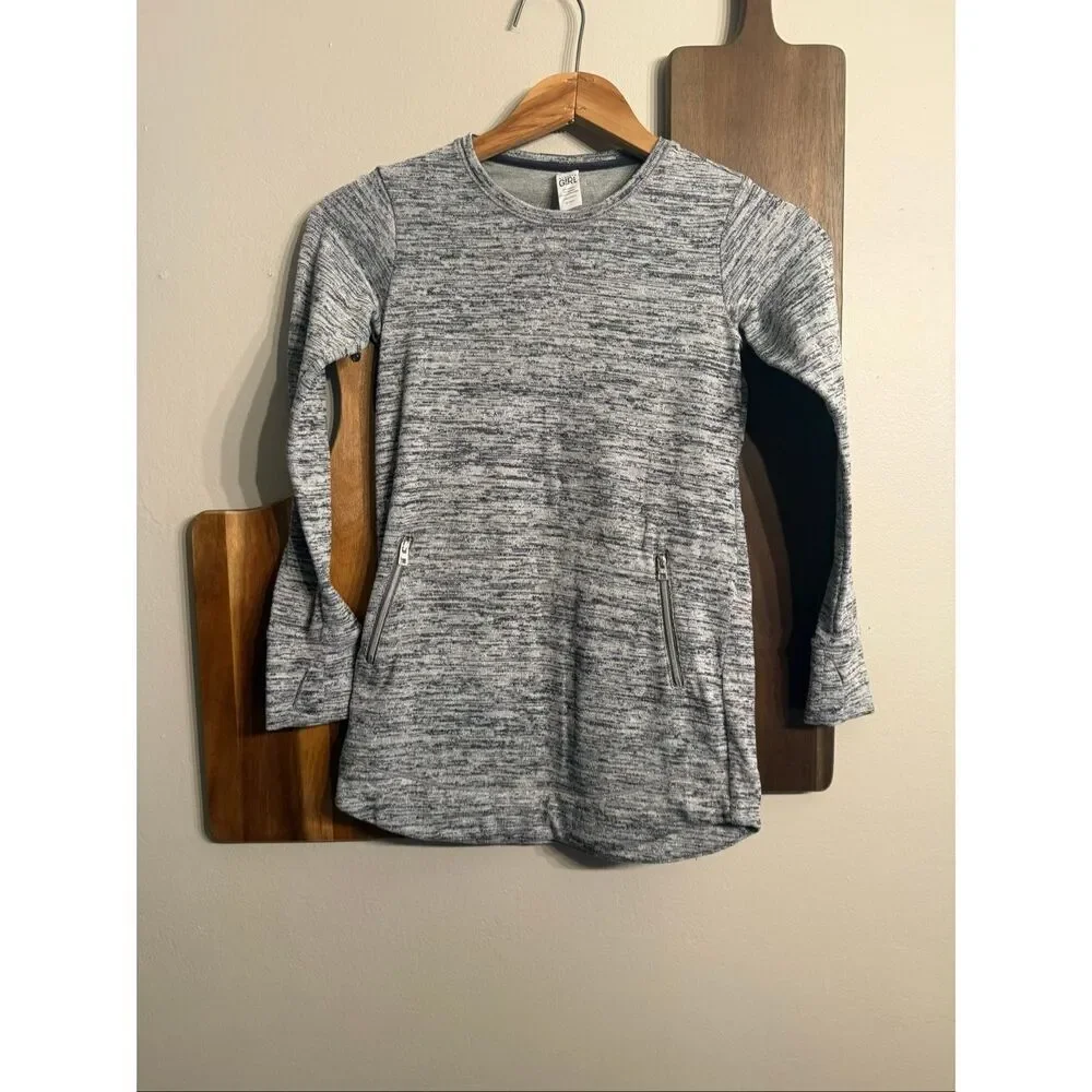 Athleta Girl Gray Marled Stretch Long Sleeve Crew Neck Tunic Dress‎ Size Small/7